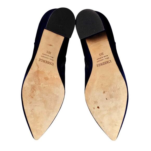 L’AGENCE Jeanne Blue Suede Pointy Toes Block Heel Booties $445 Size 38.5 - Picture 3 of 9